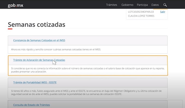 Trámite de Aclaración de Semanas Cotizadas